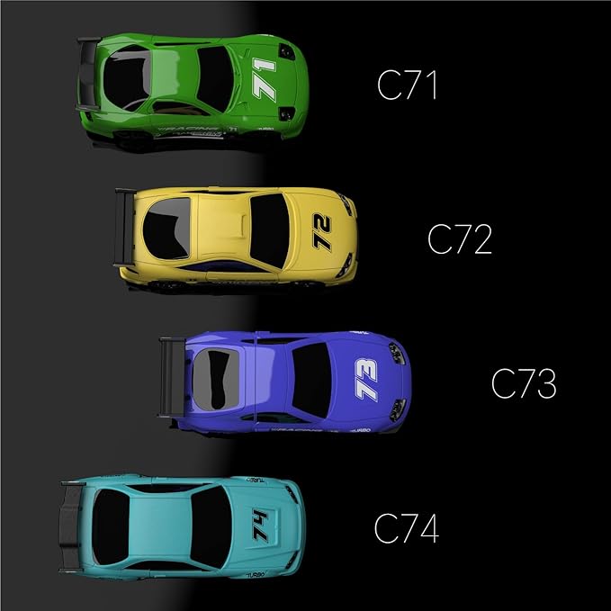 TurboRC New Year 4-Piece Set 1:76 Mini Sports Car 4CH 2.4GHZ Remote Control Full Proportional RTR Kit with P32-S 4CH LCD Controller and RX41 Receiver(C71、C72、C73、C74)