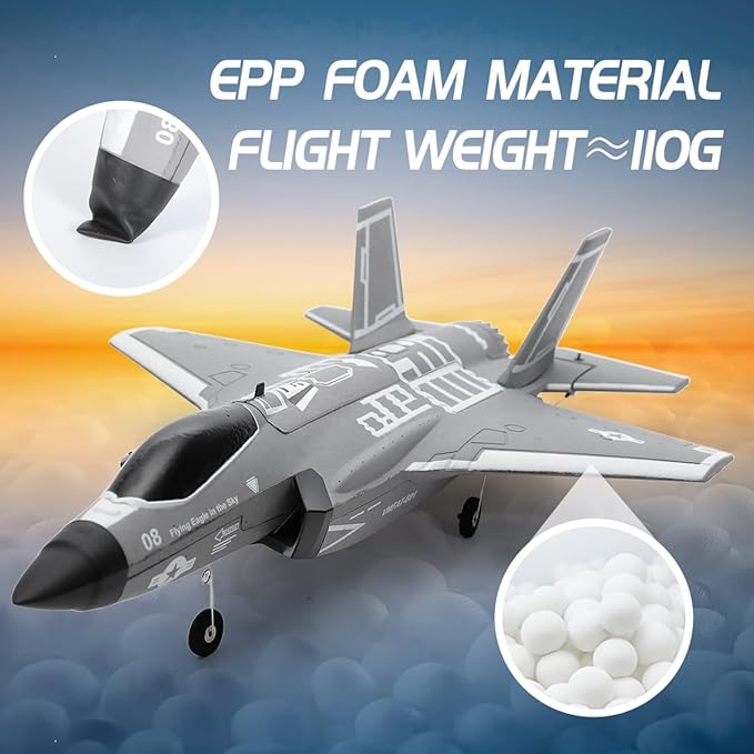 F35 Brushless 4-Channel Ducted Fan RC Plane Electric Airplane Model with 3D/6G Mode Switch EPP Impact-Resistant Material 6-Axis Gyro Stabilization 200m Flight Distance 8-10 Mins Flight Time