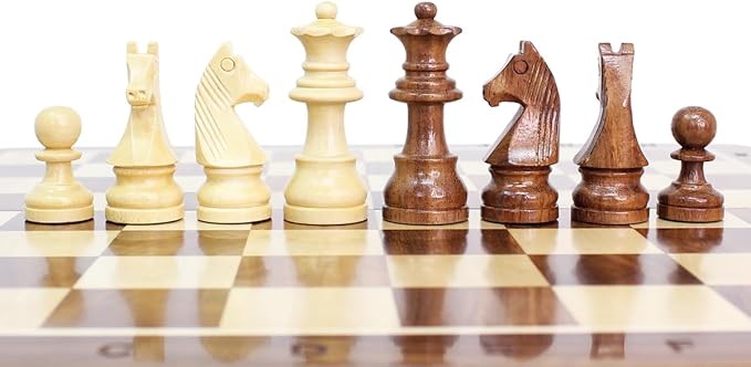 House of Chess - 10 Inch Wooden Magnetic Folding Travel Chess Set/Board with 2 Extra Knights 2 Extra Pawns 2 Extra Queens and Algebraic Notation - Handmade - Golden Rosewood