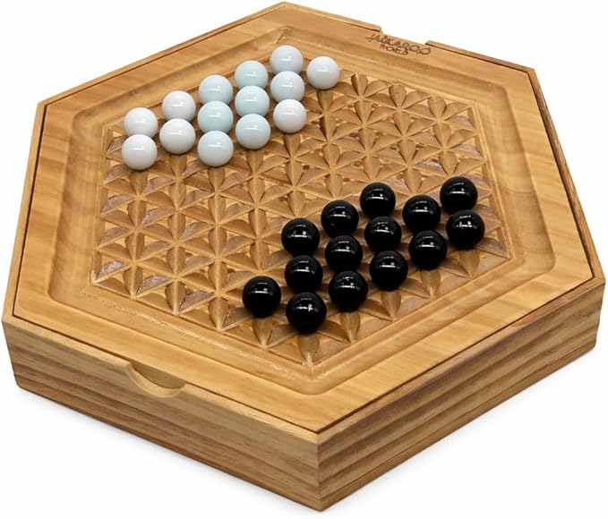 Abalone Board Game Marble Strategy Game Solid Wooden Game with 28 Marbles 2 Player Games Abalone Game Marble Chess Game Intellectual Chess Board Game Strategy Games for Adults