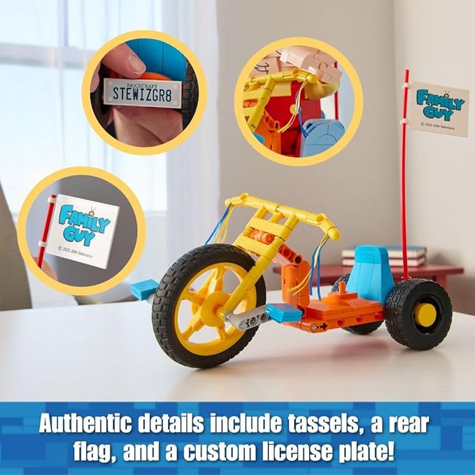 Brickcraft Family Guy Stewie on Trike Building Kit 429 Piece Construction Set Collectible Figure &amp TV Show Memorabilia Gift for FansKids and Adult Builders Ages 8+ for Display on Desk Shelf or