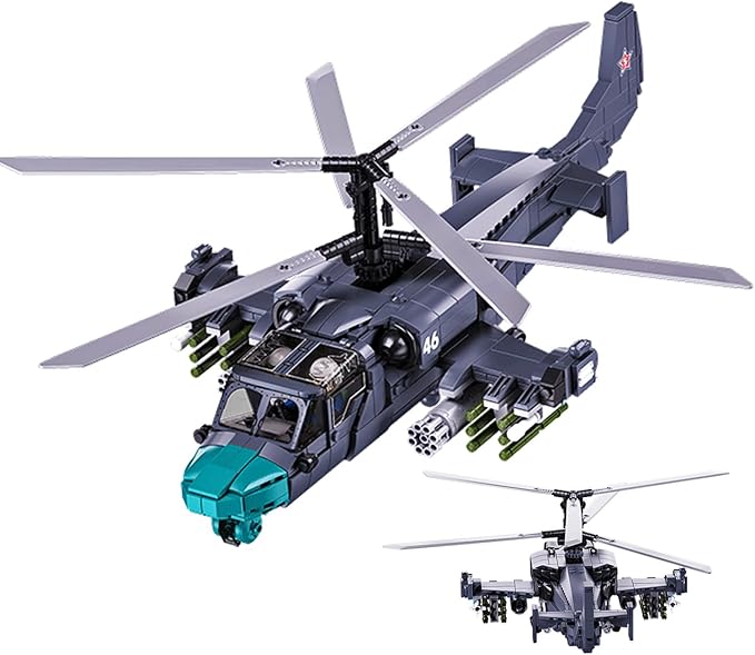 Kamov Ka-52 Scout Attack Helicopter Building Toy - Army Set with 913 PCS 1:30 Scale Includes 2 Toy Soldiers - Fun for Kids and Adults