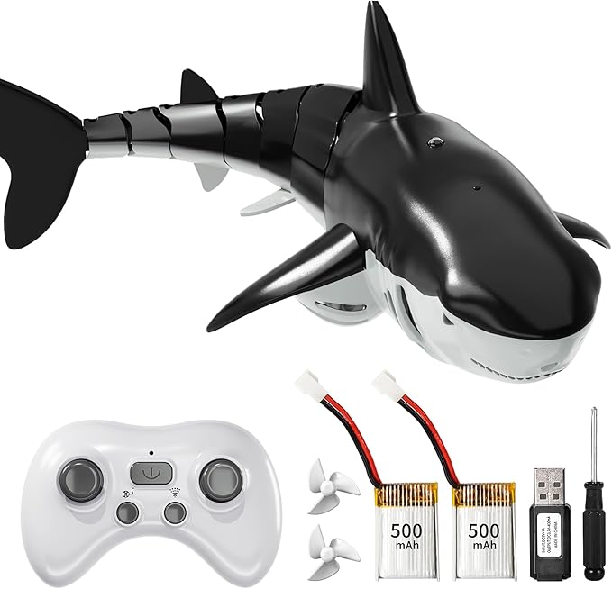 TEMI Remote Control Shark Toy for Kids Boys 3-5 Simulation RC Sharks with Light Water Spraying RC Boat for Lake Bathroom Pool Christmas Birthday Gifts for Aged 3 4 5 6 7 8 9 Girls Toddlers(Black)