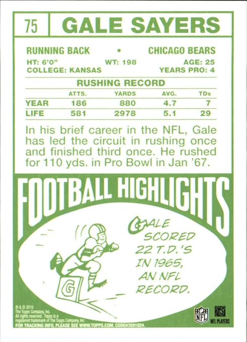 2010 Topps Anniversary Reprints #19 Gale Sayers - Football Card