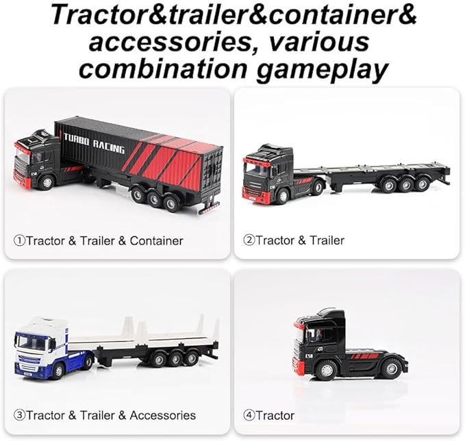 Turbo Racing 1:76 C50 RTR Tractor Remote Control Truck Four-Wheel Drive Simulated Headlights 10CH Minicar Model(Black-Red)