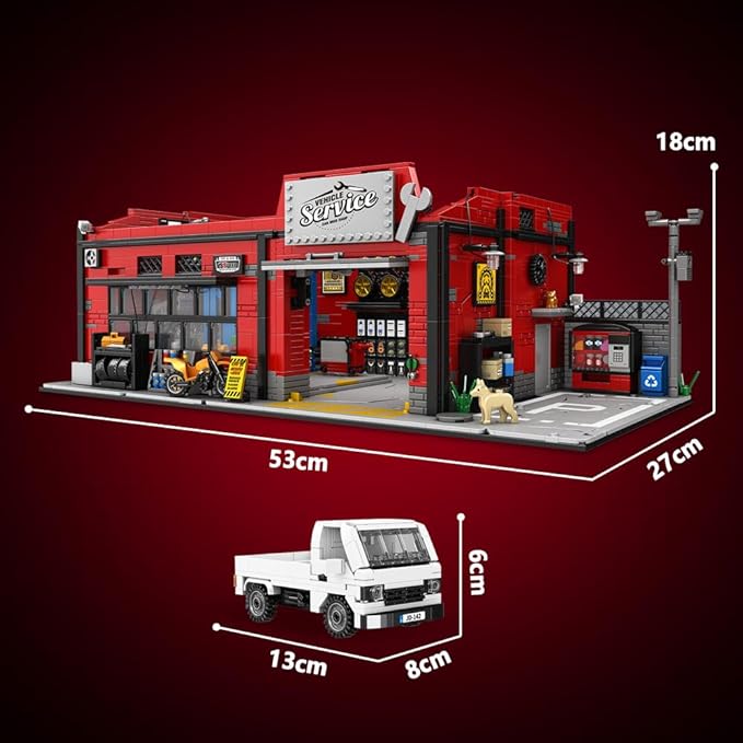 39148 American-Style Parking Repair Shop Building Block Set with Lighting 2819 Pieces Shop Building Model Building Block Sets Adult Creative Enthusiast Model Gifts and Unique Collectibles