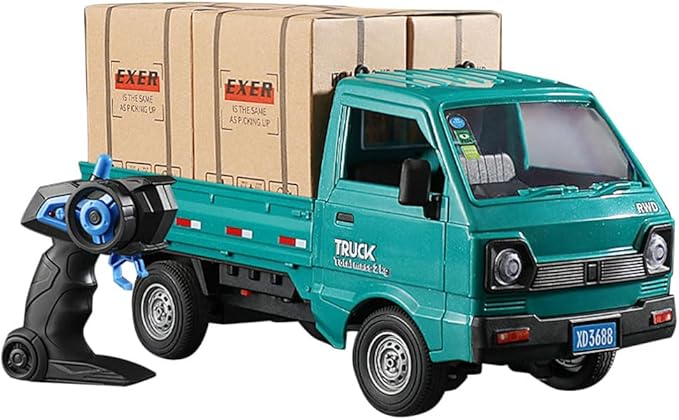 GoolRC Remote Control Car Kei Truck 1:16 Scale RC Transport Pickup Truck with Spray and Light 2.4GHz All Terrain RC Cars for Teens and Adults Christmas or Birthday Gift (Green)