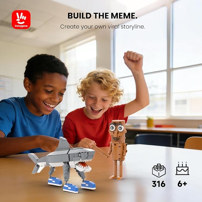 Italian Brainrot Building Set Tralalero Tralala and Tung Tung Tung Sahur Figures Building Kit Shark and Wooden Stick Toy Building for Kids Ages 6+ Birthday Gifts for Men &amp Women