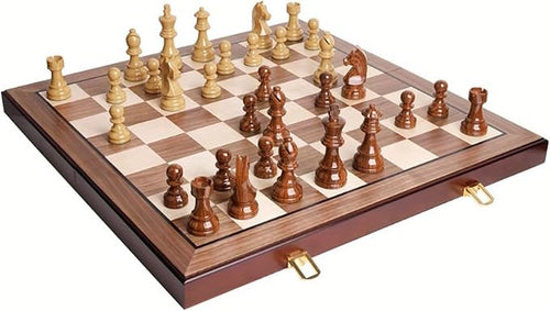 20 Extra Large Folding Chess Set - Walnut Wood Board &amp Weighted PVC Pieces - Portable Tournament Game for Adults Travel Gifts (Perfect for Beginners &amp Adults)
