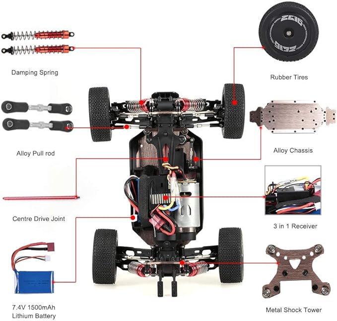 GoolRC WLtoys 144001 RC Car 4WD 2.4GHz 60km/h High Speed Remote Control Car Off-Road RC Trucks 1:14 Scale RC Buggy with RTR Aluminum Alloy Chassis 550 Motor Gifts for Adults