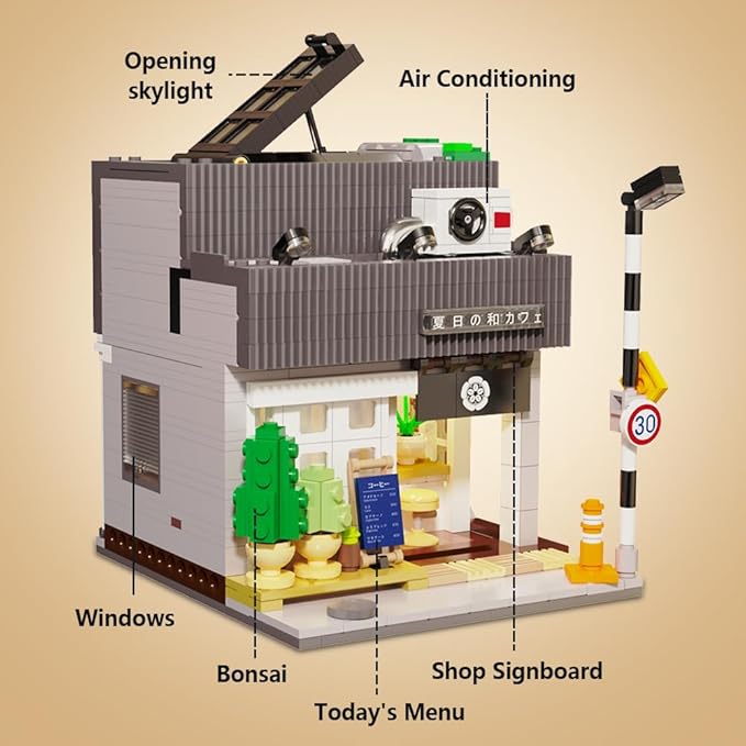 CaDA Master C66007W Summer Breeze Coffee Shop Construction Building SetMOC Japanese Coffee House City Buildings with Lights768PCS Street House Idea Gift for Boys Adults