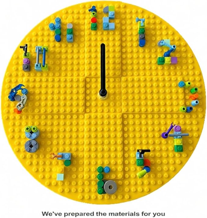 Kids' Creative STEM Educational Building Block Toy Building Block Display Case Fun Assembly Toy for Boys Aged 6–8 DIY Building Block Wall Clock Birthday Gift for Kids Aged 9–10 (Black frame)