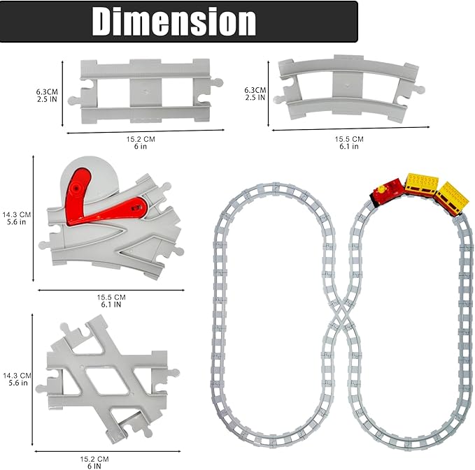 47-Piece Train Track SetClassic Railway Track with 30 Curved Tracks14 Straight Tracks2 Switch and 1 crossoverTracks-Compatible with All Major BrandsLight Grey Toy Track Accessory for Kids