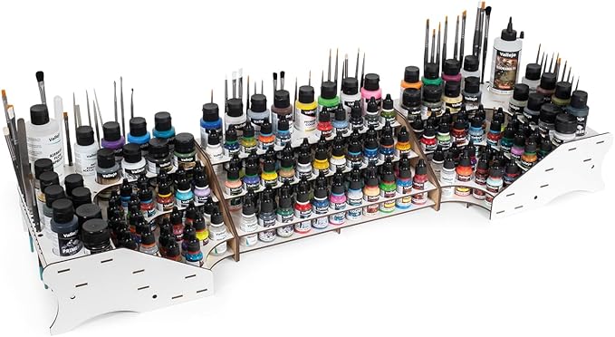 Vallejo - Front Paint Storage Rack for Scale Models and Miniatures | Capacity for 52 Bottles of 18 ml. (0.6 fl.oz.) 8 Bottles of 35 ml. (1.18 fl.oz.) or 60 ml. (2.02 fl.oz.) and 22 Brushes