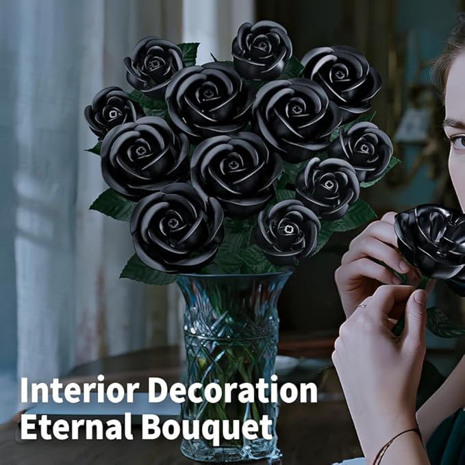 Black Rose Bouquet Building SetCompatible with Lego FlowersArtificial Flowers Botanical Collection Blocks Kit DIY Fake Roses for Adults Women Mother's Day Girlfriend Gifts Home Decor-408pcs