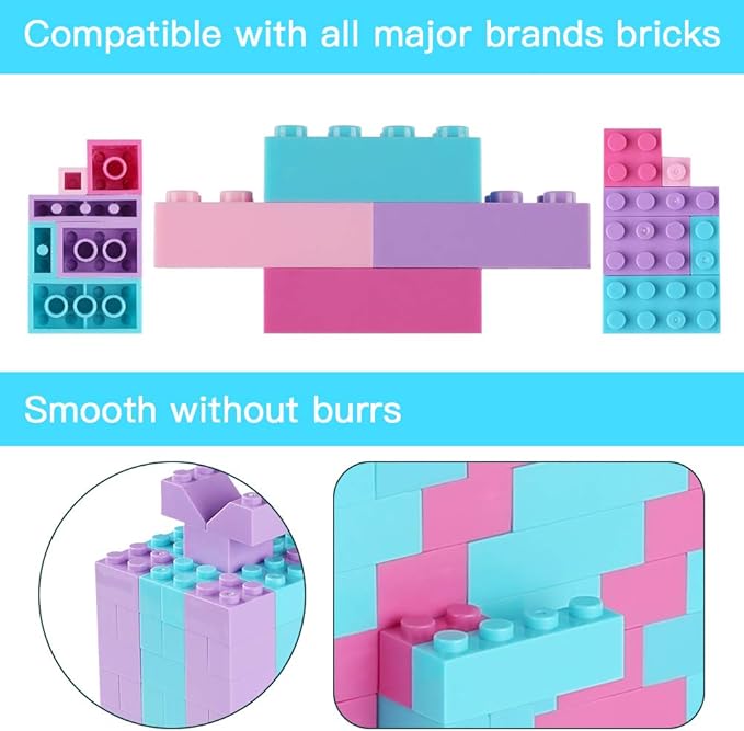 Building Bricks SetClassic Colors Building Blocks ToysCompatible with All Major BrandsBirthday Gift for Kids (Pink-Purple 1000PCS)