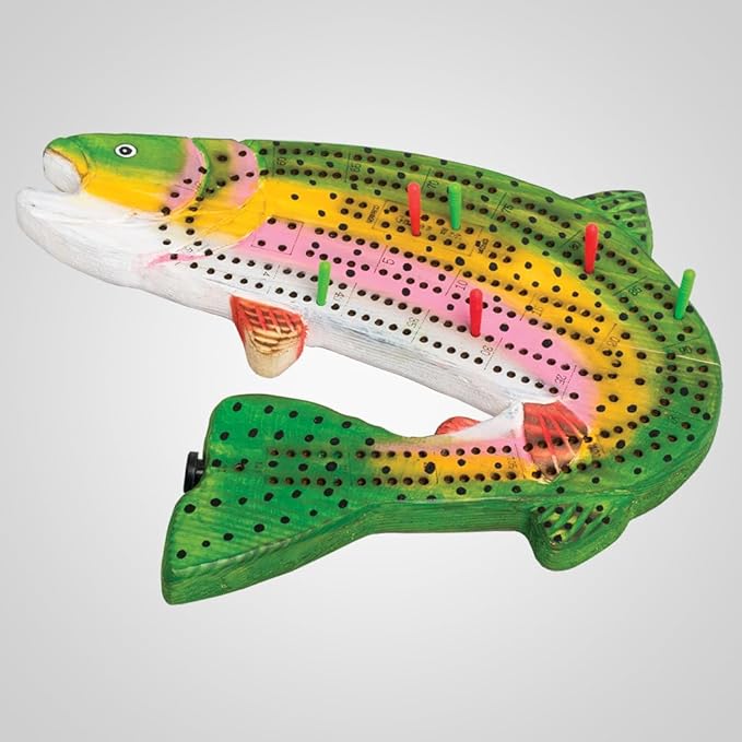 Trout Cribbage Board Game Wooden 2-Player Set for Ages 12+ Nature-Inspired Design Fun Family Table Game