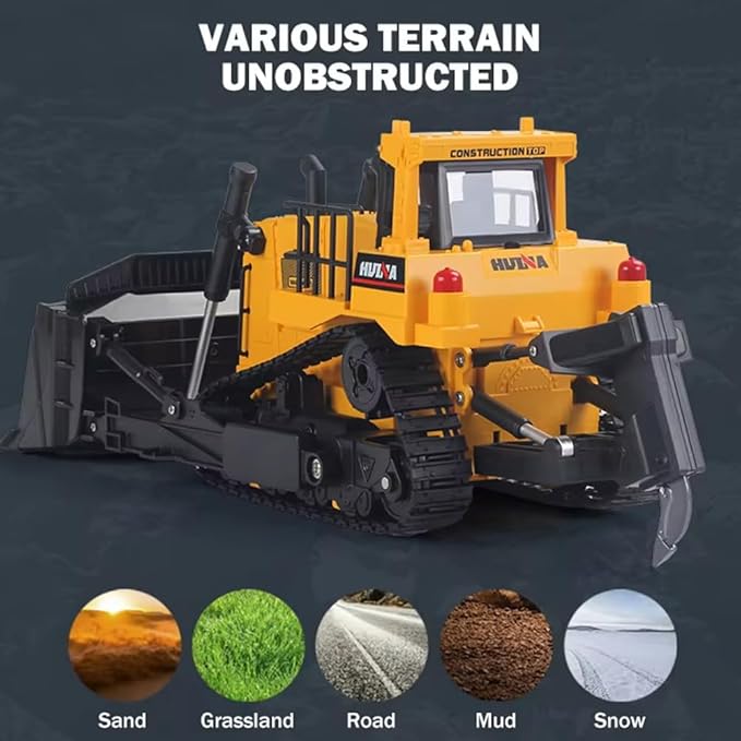 HUINA 1554 1/16 Scale Remote Control Bulldozer 2.4GHz 11CH RC Construction Vehicle with Lights &amp Sound Toy Electric Toys for Kids 8+ Years Old
