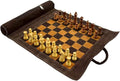 19X15 Genuine Leather Chess Set (Chess Size-12X12) - with 3 King Size Chess Pieces &amp Roll-Up Leather Chess Board (Brown(Suede))