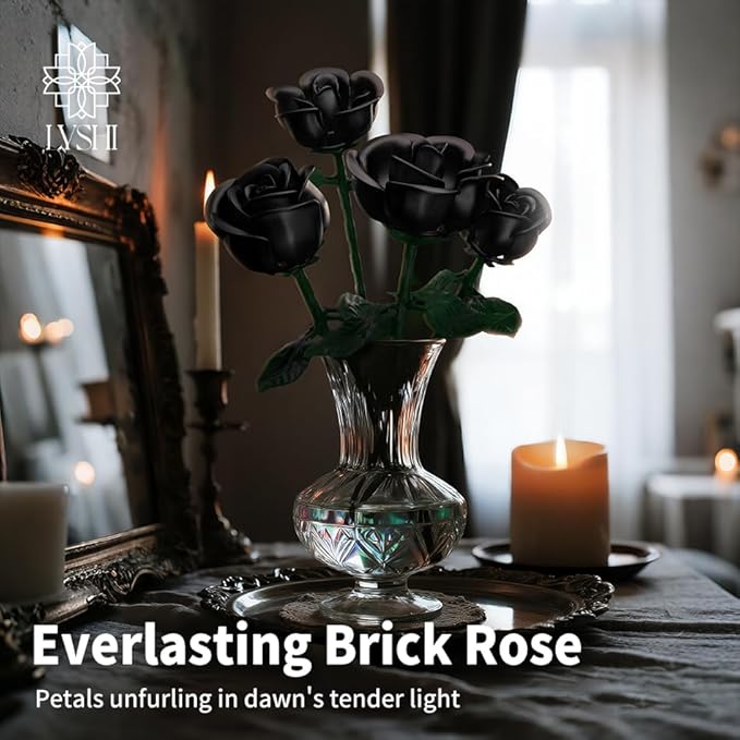 Black Rose Bouquet Building SetCompatible with Lego FlowersArtificial Flowers Botanical Collection Blocks Kit DIY Fake Roses for Adults Women Mother's Day Girlfriend Gifts Home Decor-408pcs
