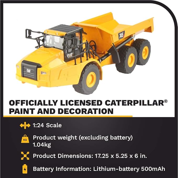 Diecast Masters 1:24 Scale Radio Control Caterpillar 745 Articulated Truck - 25004 - Fully functioning with Sound &amp Light Functions - Dump Bed and Wheel Movements - Radio Control Series
