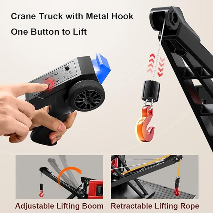RC Rock Crawler 4x4 MN82T RC Truck with Crane Hook 1/12 Scale Remote Control Tow Truck Hobby for Adult All Terrain 280 Brushed Motor 2 Speed Proportional Control Upgraded ESC Receiver
