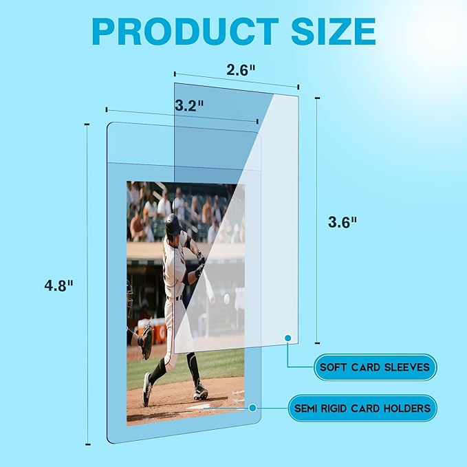 400ct Card Protectors - 200 Semi Rigid Card Sleeves and 200 Soft Sleeves Semi Rigid Card Holder Semi Rigid Baseball Cards Sleeves Protectors Graded Trading Cards Sleeve
