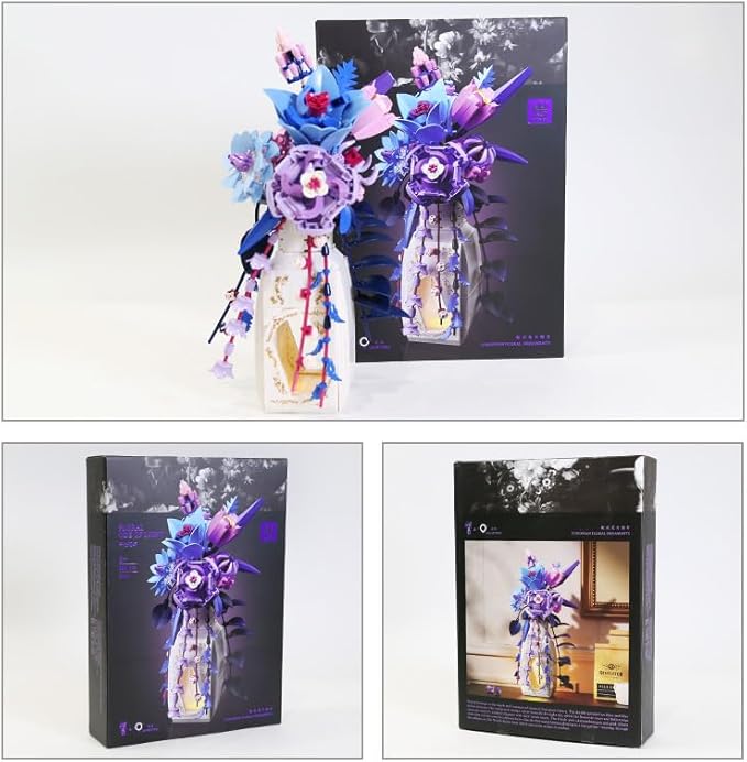 Flowers Bouquet Building Set Rose Compatible with Lego Flowers with vase Light for Adult Girl WomenBotanical Collection GothicMother's Day Easter Gifts Home Office Decor