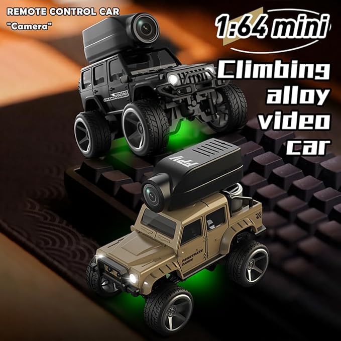 KF32 1:64 RC Mini Climbing Alloy Video Car with APP Control and Radio Remote Control HD Camera FPV Cars (Black)