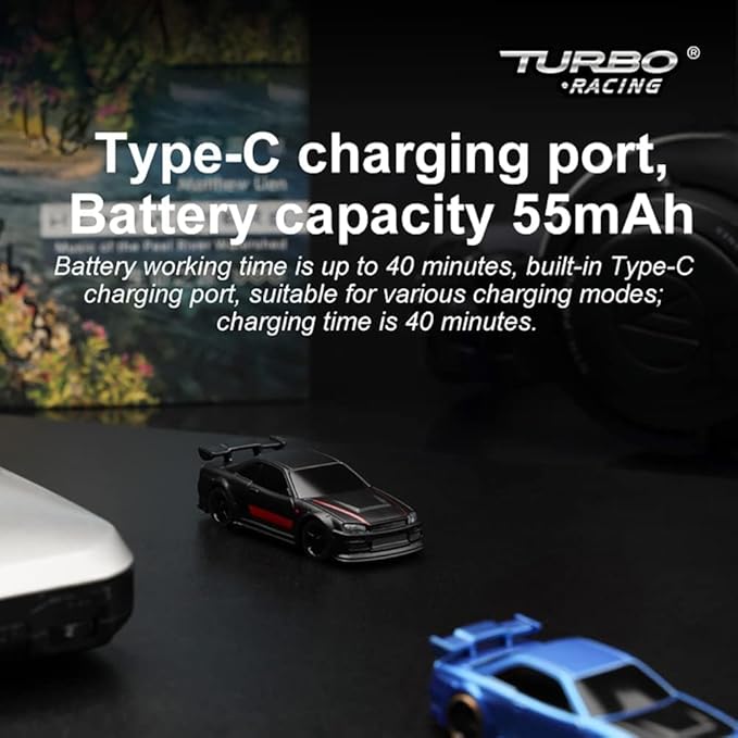 Turbo Racing 1:76 Scale Sport RC Car with Full Proportional RTR 2.4GHZ Remote Control with 2 Replaceable Body Shell (C74 Black)
