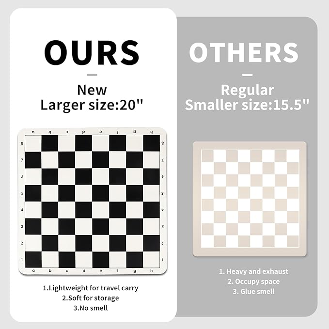 Tournament Chess Board 20 Inch Silicone Mat Black and White Squares with Mark