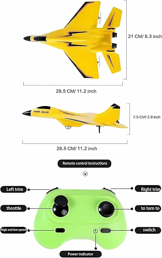 Remote Control Wireless Airplane Toy - 2.4Ghz Su-35 RC Plane Airplane Glider Plane Drone Foam RC Fighter Plane Jet with Lights Drop-Resistant Fighter Glider Remote Control Air Planes Toy (Yellow)