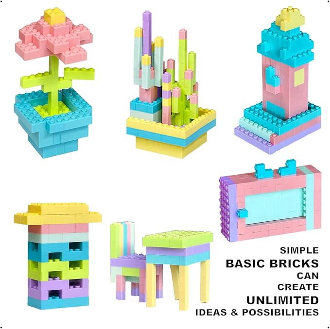 Building Bricks 1000 Pieces in Pastel Colors Classic Building Blocks Toys &amp Gifts for Boys &amp Girls Aged 4+