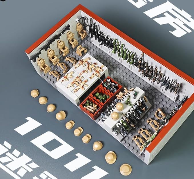ELEFOCUS WW2 Military Base Building Blocks Set – 520 PCS Army Weapons Pack with SWAT Gear Miniguns Custom Guns and 10 Soldier Figures – Kids Army Playset Compatible with Major Brands