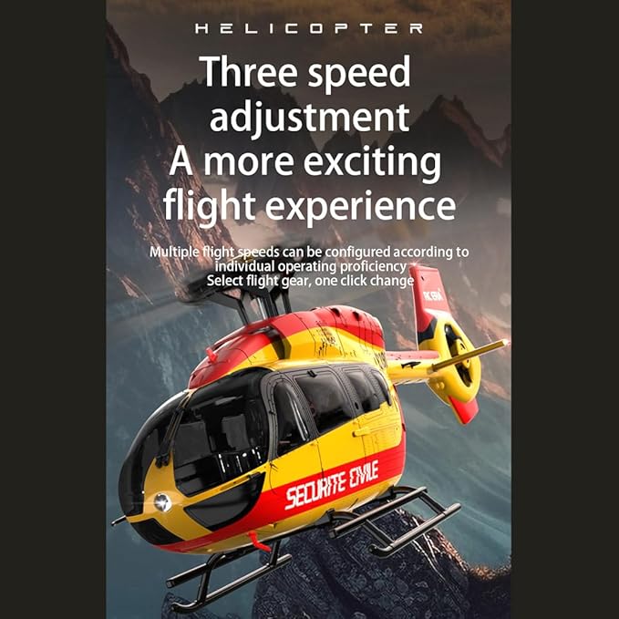 C190 Remote Control Helicopter for Adults 1:30 Scale H145 RC Helicopter 2.4G 6CH Single Propeller Aileron Free Optical Flow Positioning Six-axis Gyroscope Stabilization (Red Yellow(3 Batteries))