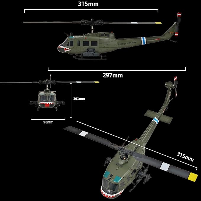 315MM UH-1 Remote Control Helicopter Aircraft for Adults Expert 6CH C032 Maintain Altitude Brushless Motor Optical Flow Positioning/Fly Upside Down 3D Rolling Hobby RC Heli (RTF 2Battery)