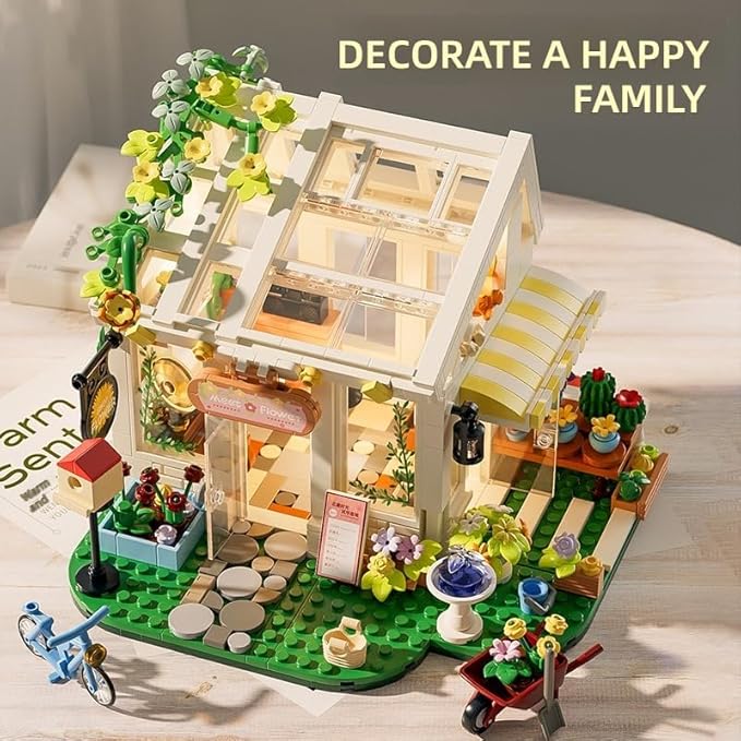 Flowers House Building Set with Lights Garden Building Kits Sunshine Greenhouse Building Toy for Home Display Decoration Creative Greenhouse Playset for Girls Friends and Adult 8+ (832 PCS)