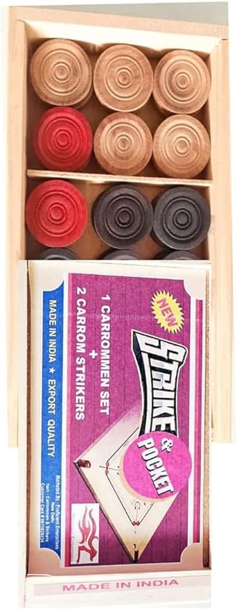 AnNafi® Wooden Carrom Coins Carrom Coin Made of Wood | Complete Set of 24 Attractive Carrom Board Coins + 1 Premium Striker | Carrom Board Coins Set | Can be Used for Checkers (Wooden Coins) Clubs