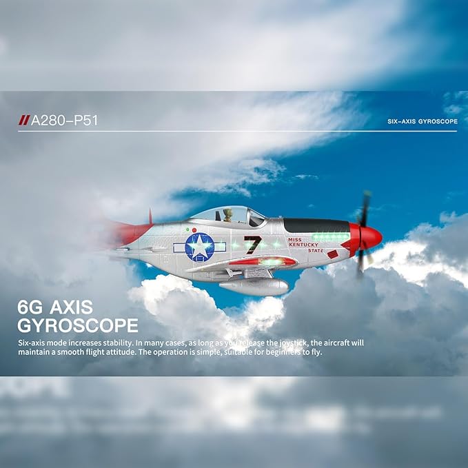 XK A280 P-51 RC Airplane EPP Remote Control Airplane 3D/6G 2.4G 4CH Brushless 560mm Wingspan Fixed Wing RC Aircraft Model with Quick Release Military Plane Toy Gift -RTF