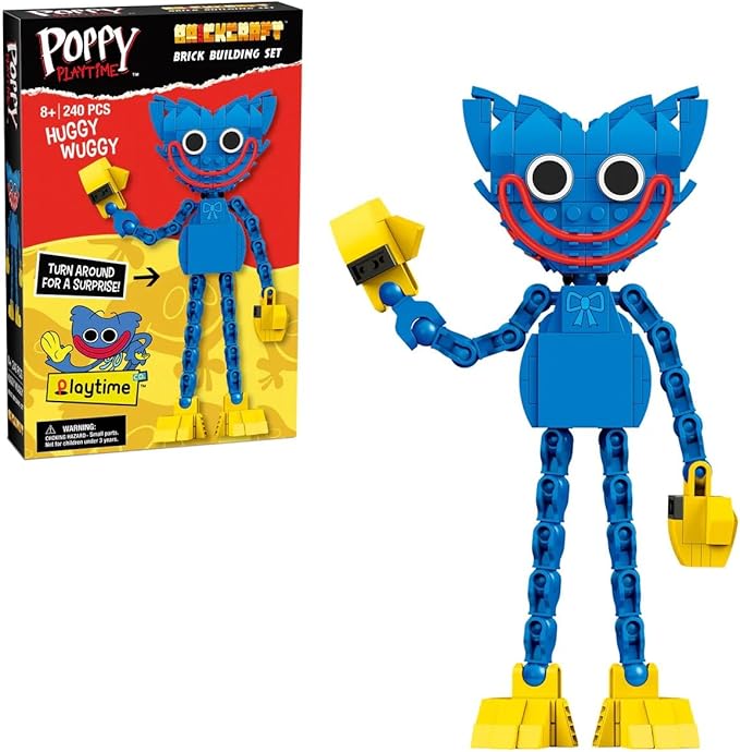 Brickcraft Officially Licensed Poppy Playtime Huggy Wuggy with Posable Limbs and Interchangeable Faces Included 240 Pieces Multicolored Brick Building Set