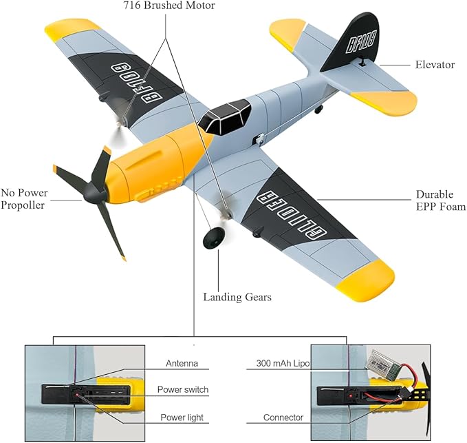 HAWK'S WORK 3 Channel RC Plane BF-109 Remote Control Airplane Ready to Fly 2.4GHz 6-axis Gyro Stabilizer Easy to Fly for Kids &amp Beginners