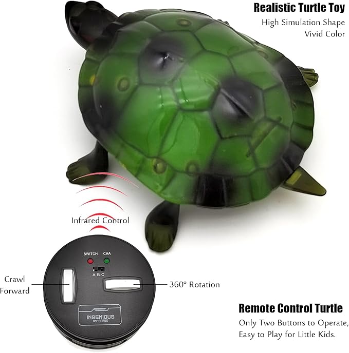 Tipmant RC Turtle IR Remote Control Tortoise Crawl Fake Electric Animal Toy Realistic for Toddler Kids Birthday Gifts (Green)