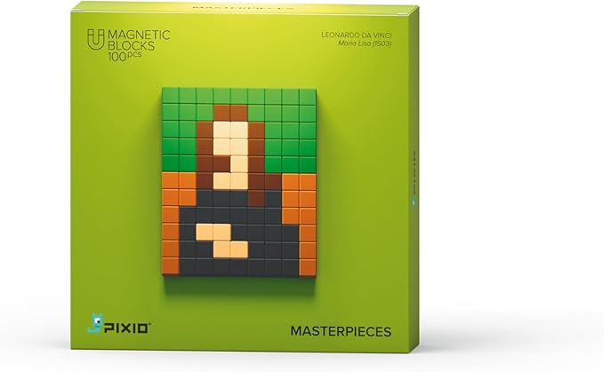 PIXIO Magnetic Blocks - Mona Lisa Leonardo Da Vinci - Pixel Art Building Toys - Open Ended Toys - Geek Gifts - STEM Set - Display Desk Toys for Office for Adults - Collectable Mini Magnetic Blocks