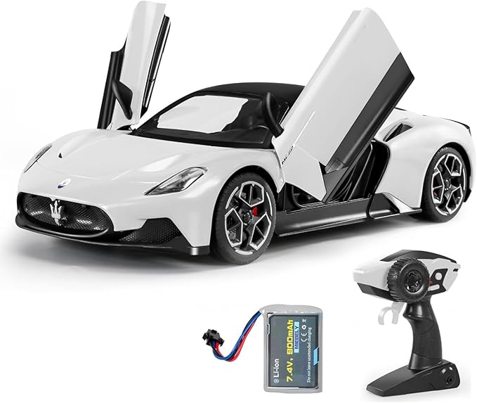 MIEBELY Maserati Remote Control Car Openable Door 1:12 Scale Rc Toy Car 7.4V 900mAh Licensed 12Km/h Fast Rc Cars with Led Light 2.4Ghz Model Car for Adults Boys Girls Birthday Ideas Gift (White)