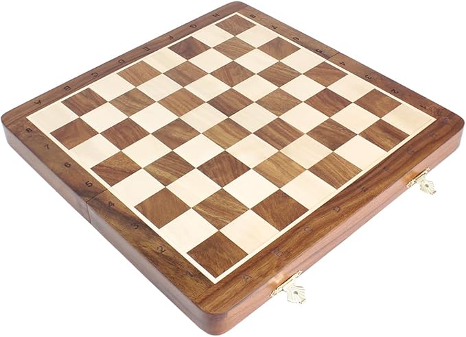 House of Chess - 10 Inch Wooden Magnetic Folding Travel Chess Set/Board with 2 Extra Knights 2 Extra Pawns 2 Extra Queens and Algebraic Notation - Handmade - Golden Rosewood