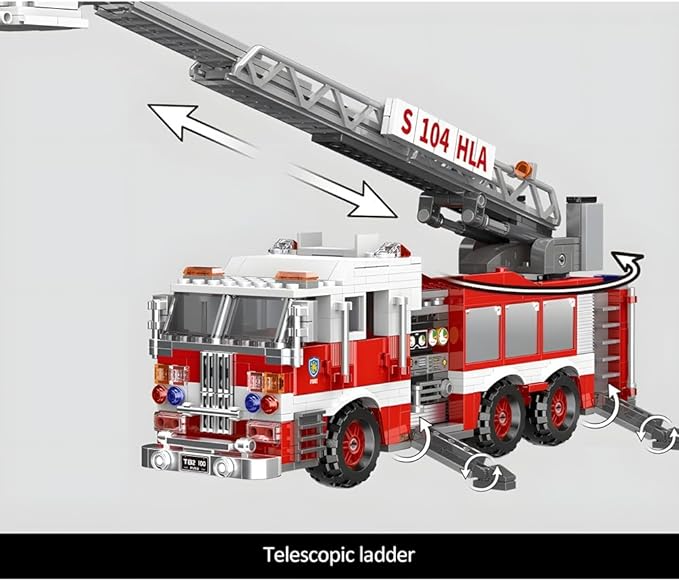 City Ladder Fire Truck Building Blocks Set (711 pcs) Toy Station Firetruck Bricks Collectible Fire Engine Building Kit Model Gift for Boys and Girls Adults Christmas and Birthday