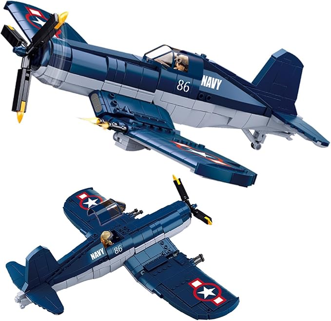 WW2 F4U Fighter Bomber Building Bricks - 550 Pcs Army Set with 1 Soldier - Engaging WWII Toys for Kids &amp Adults