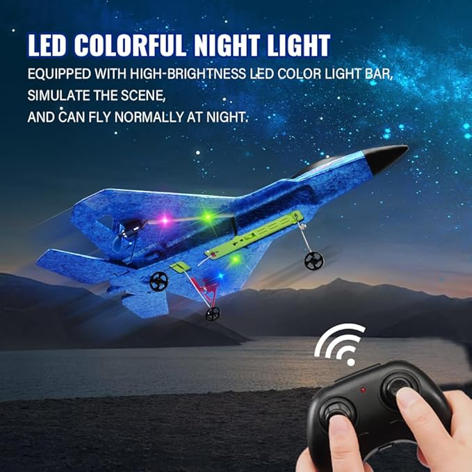 Blue RC Plane for Kids Upgrade F-22 Raptor Fighter RC Airplane Remote Control Airplane Toys 2.4 GHZ Smart 6-axis Gyro Stabilizer RTF RC Jet Aircraft Easy to Fly Outdoor Toy RC Glider for Beginners