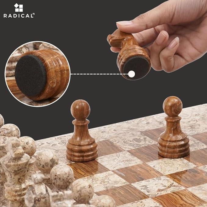 Radicaln Marble Chess Set 15 Inches Coral and Dark Brown Handmade Luxury Board Games for Adults Ideal Marble Chess Board Game Set &amp Chess Pieces for Home Decor