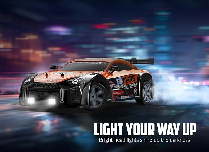 RACENT 1:16 RC Drift Car 2.4Ghz 4WD 18KM/H Remote Control Car with Spray Mist Racing and Drifting Wheels LED Light 2 Batteries Sport Model Toys Vehicle for Kids Boys Adults